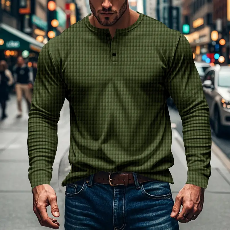 Men's Maroon Jacquard Long Sleeve T-Shirt — feature 37
