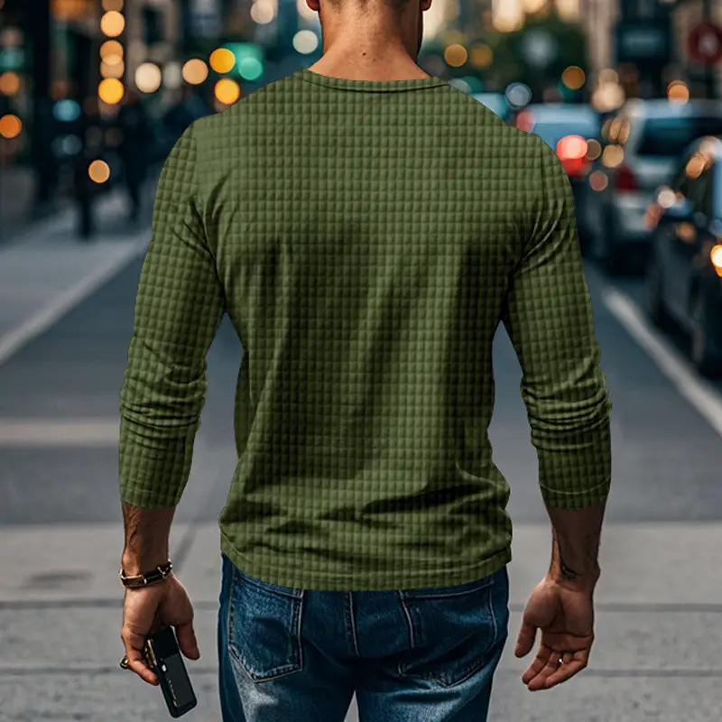 Men's Maroon Jacquard Long Sleeve T-Shirt — feature 39