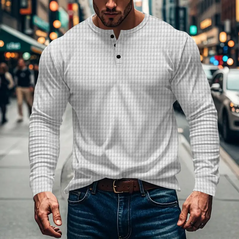 Men's Maroon Jacquard Long Sleeve T-Shirt — feature 4