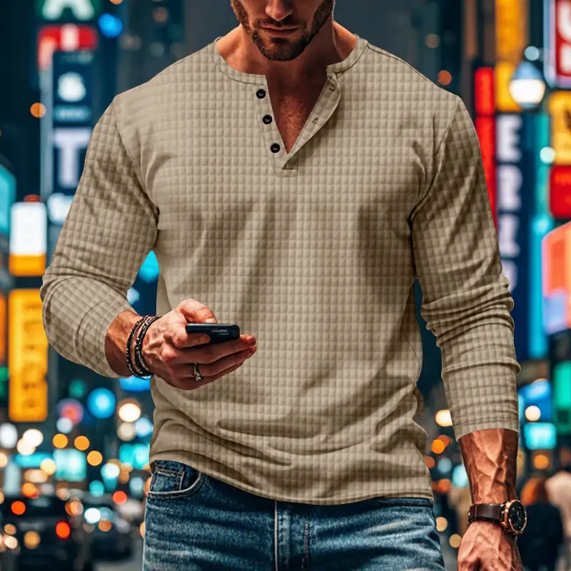 Men's Maroon Jacquard Long Sleeve T-Shirt — feature 47