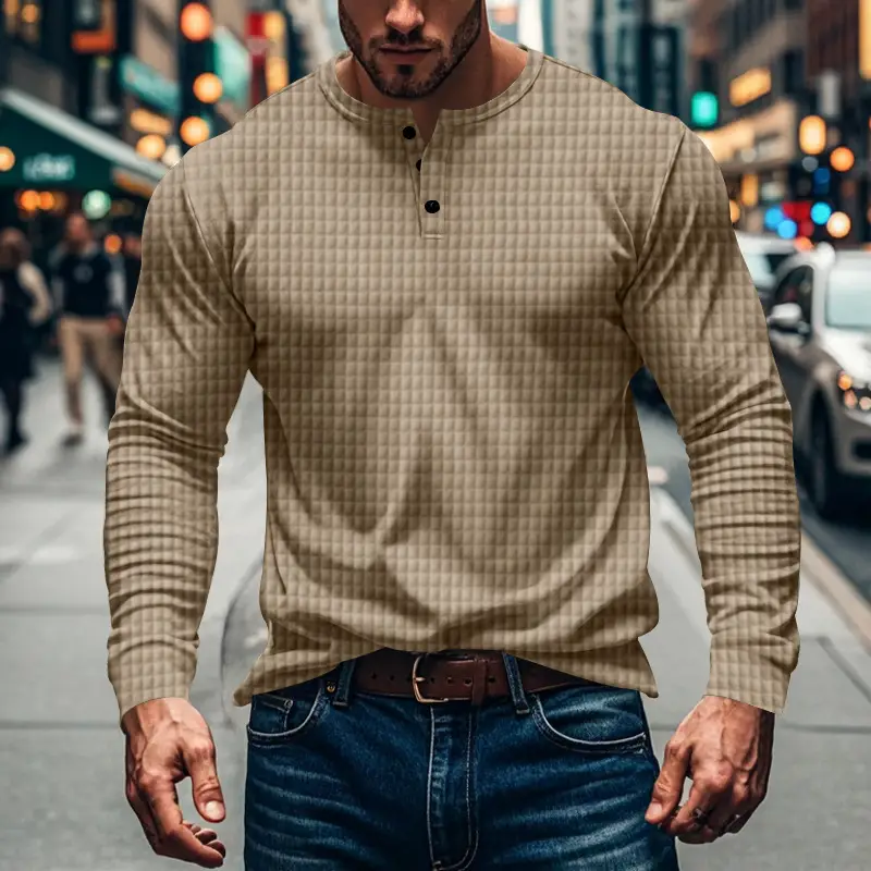 Men's Maroon Jacquard Long Sleeve T-Shirt — feature 48