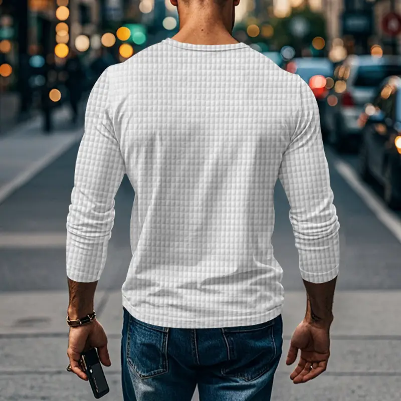 Men's Maroon Jacquard Long Sleeve T-Shirt — feature 6