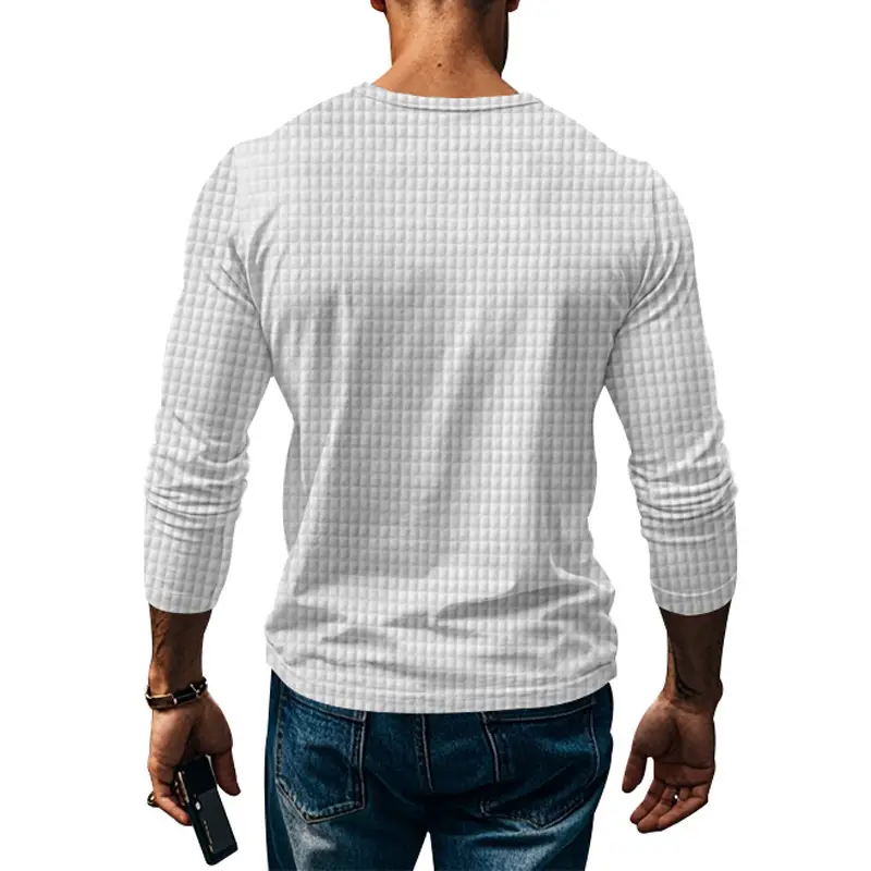 Men's Maroon Jacquard Long Sleeve T-Shirt — feature 7
