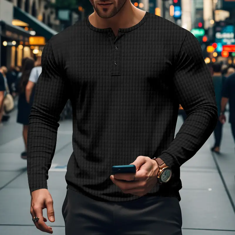Men's Maroon Jacquard Long Sleeve T-Shirt - Image 2