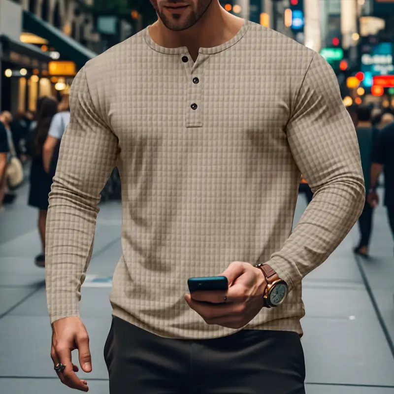 Men's Maroon Jacquard Long Sleeve T-Shirt - Image 5