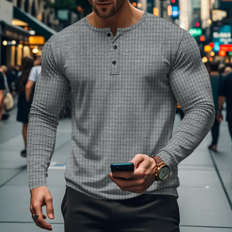 Men's Maroon Jacquard Long Sleeve T-Shirt - Image 6