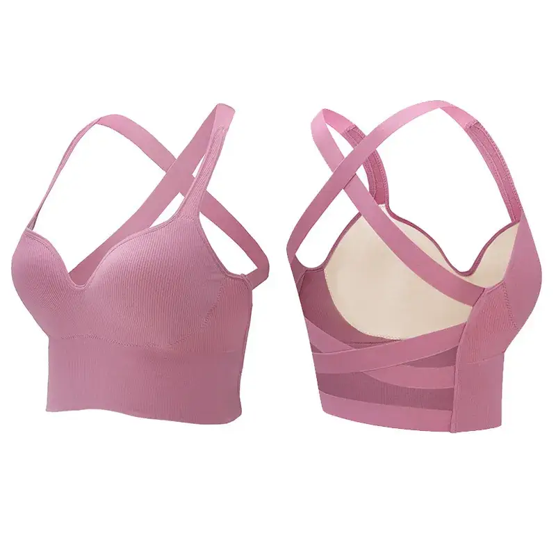 Pink Cross-Back Sports Bra for Plus Size Women - Image 3