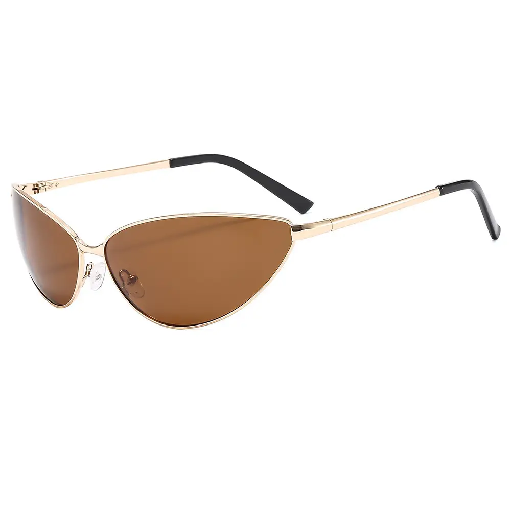 Men Polarized Cat Eye Sunglasses Metal Frame Brown - Image 11