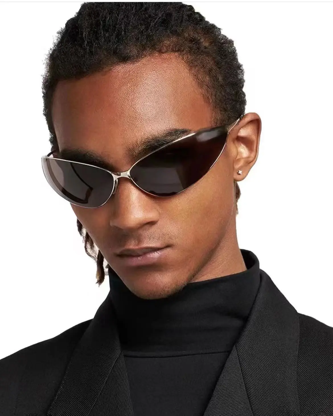 Men Polarized Cat Eye Sunglasses Metal Frame Brown — feature 2