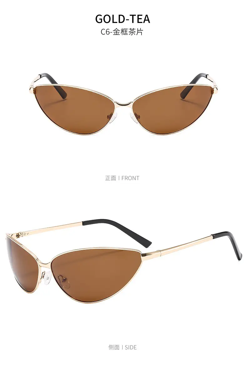 Men Polarized Cat Eye Sunglasses Metal Frame Brown — feature 20