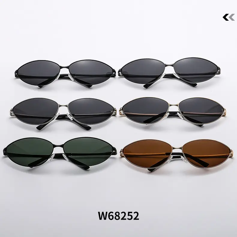 Men Polarized Cat Eye Sunglasses Metal Frame Brown — feature 6