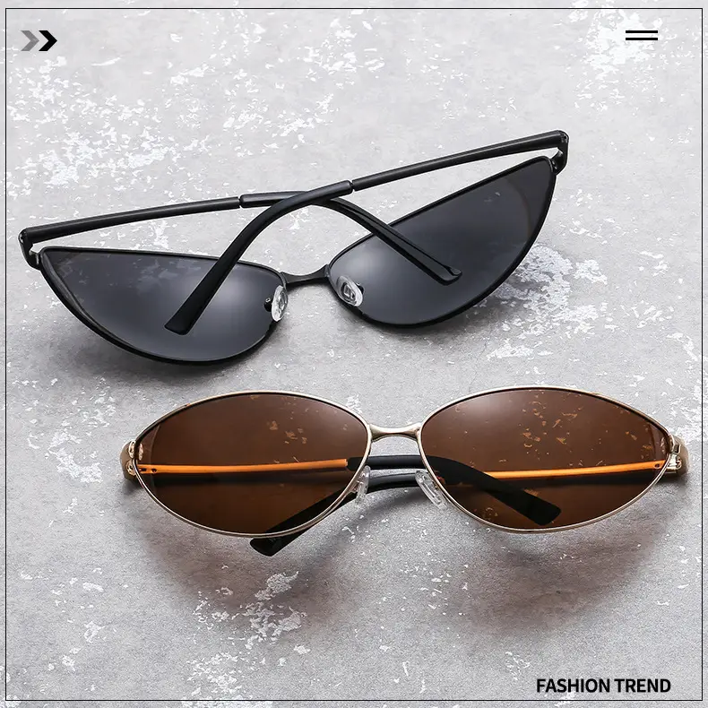 Men Polarized Cat Eye Sunglasses Metal Frame Brown — feature 7