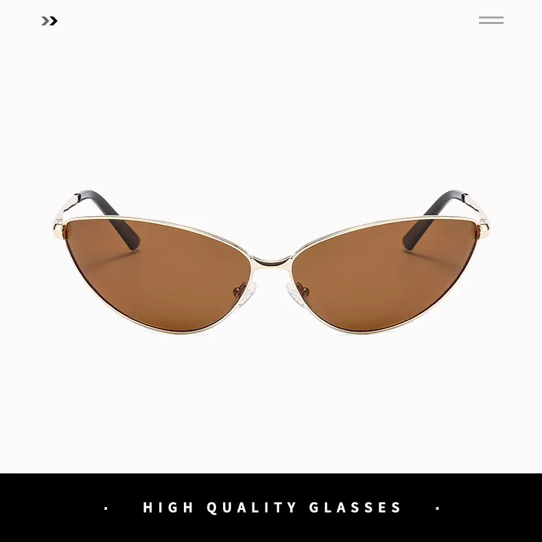 Men Polarized Cat Eye Sunglasses Metal Frame Brown — feature 9