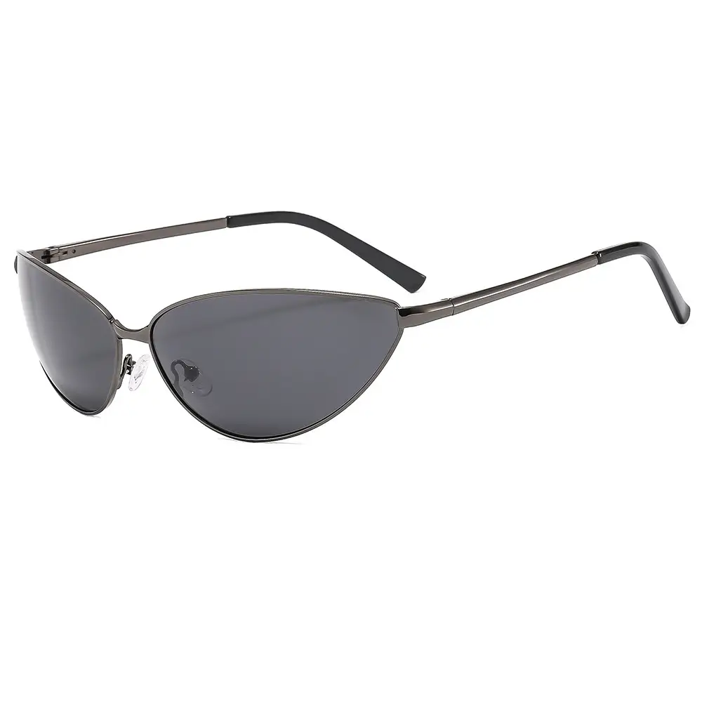 Men Polarized Cat Eye Sunglasses Metal Frame Brown - Image 2