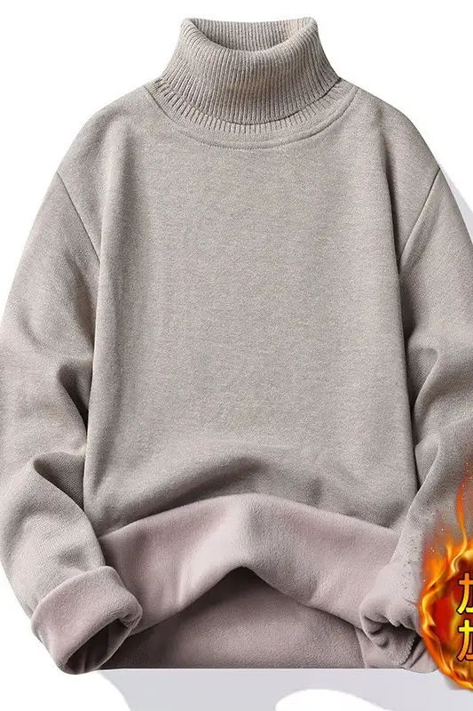 Men Fleece Lined Turtleneck Sweater Blue Slim Fit — feature 12