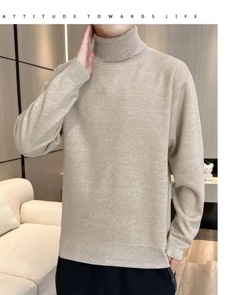 Men Fleece Lined Turtleneck Sweater Blue Slim Fit — feature 18