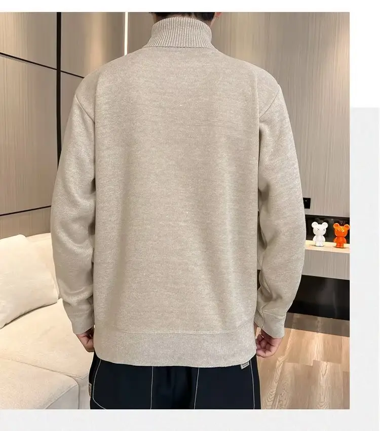 Men Fleece Lined Turtleneck Sweater Blue Slim Fit — feature 19