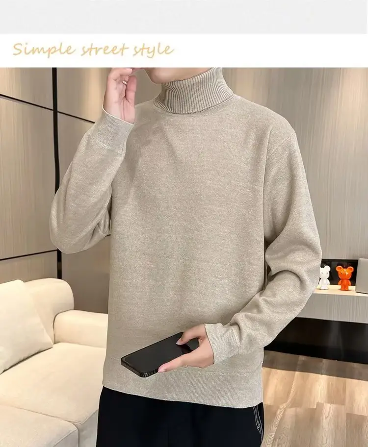 Men Fleece Lined Turtleneck Sweater Blue Slim Fit — feature 20
