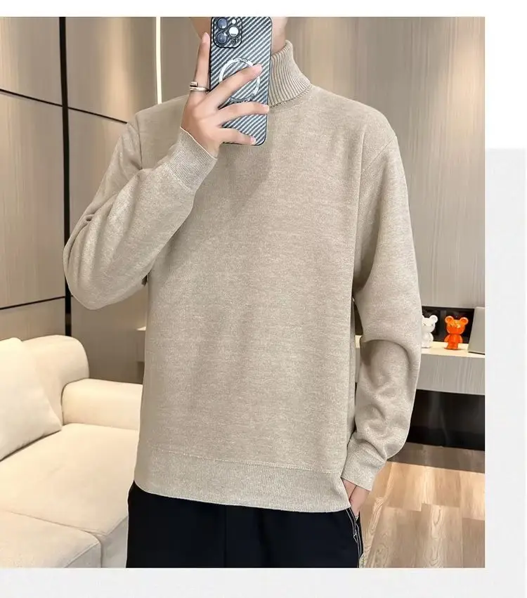 Men Fleece Lined Turtleneck Sweater Blue Slim Fit — feature 21