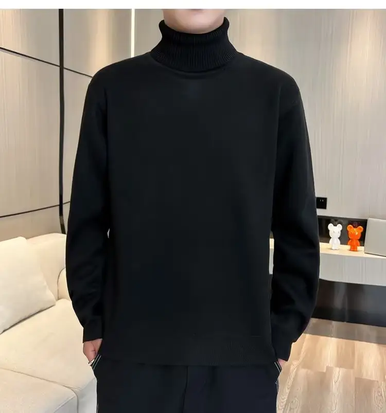 Men Fleece Lined Turtleneck Sweater Blue Slim Fit — feature 22