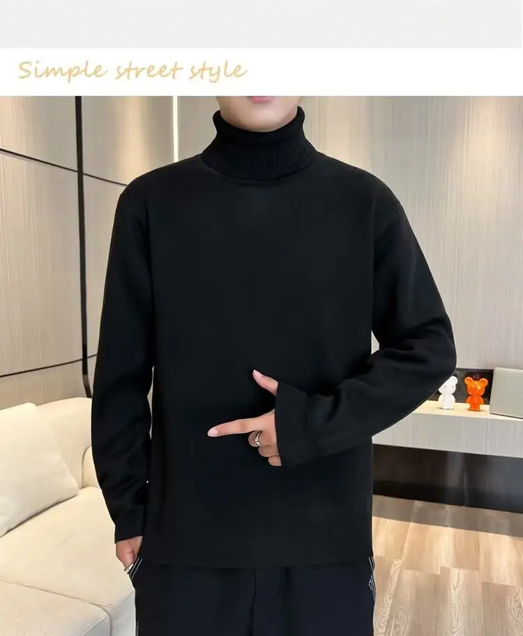 Men Fleece Lined Turtleneck Sweater Blue Slim Fit — feature 23