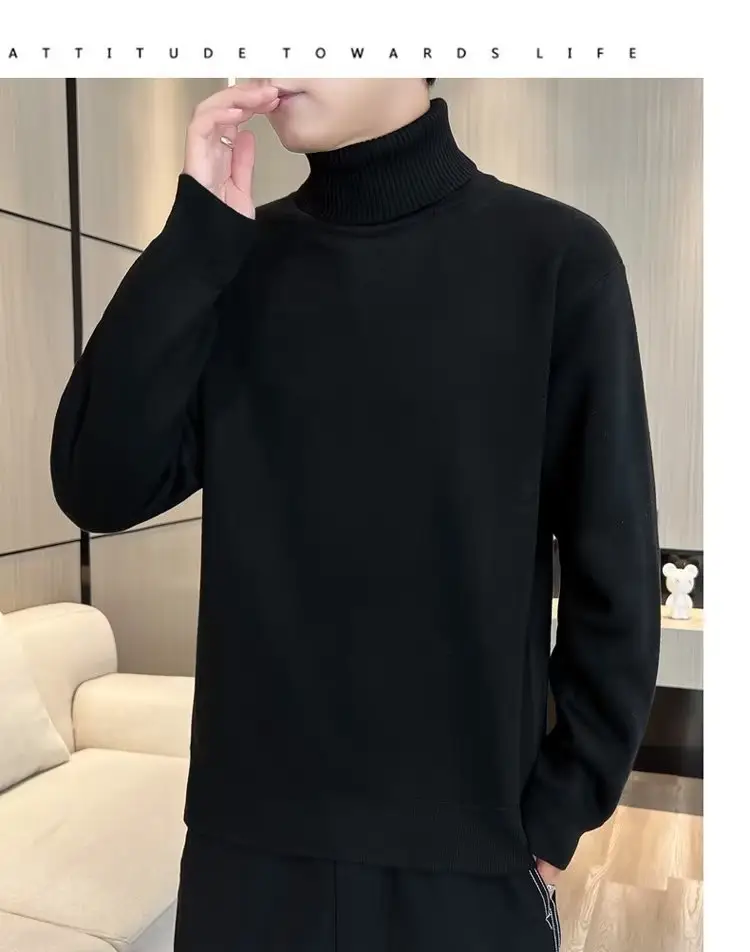 Men Fleece Lined Turtleneck Sweater Blue Slim Fit — feature 24