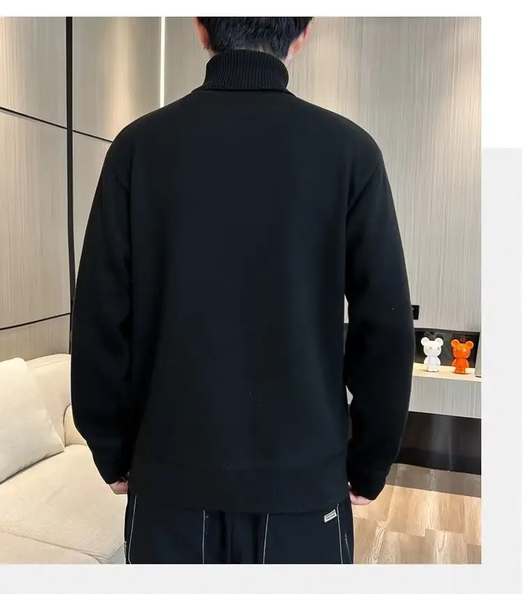 Men Fleece Lined Turtleneck Sweater Blue Slim Fit — feature 25