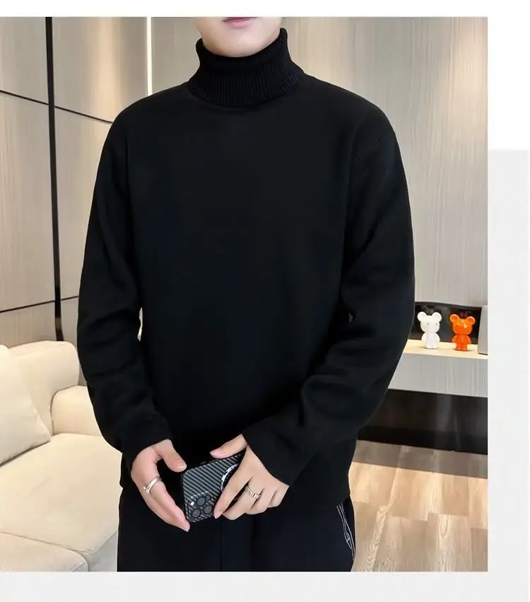 Men Fleece Lined Turtleneck Sweater Blue Slim Fit — feature 26