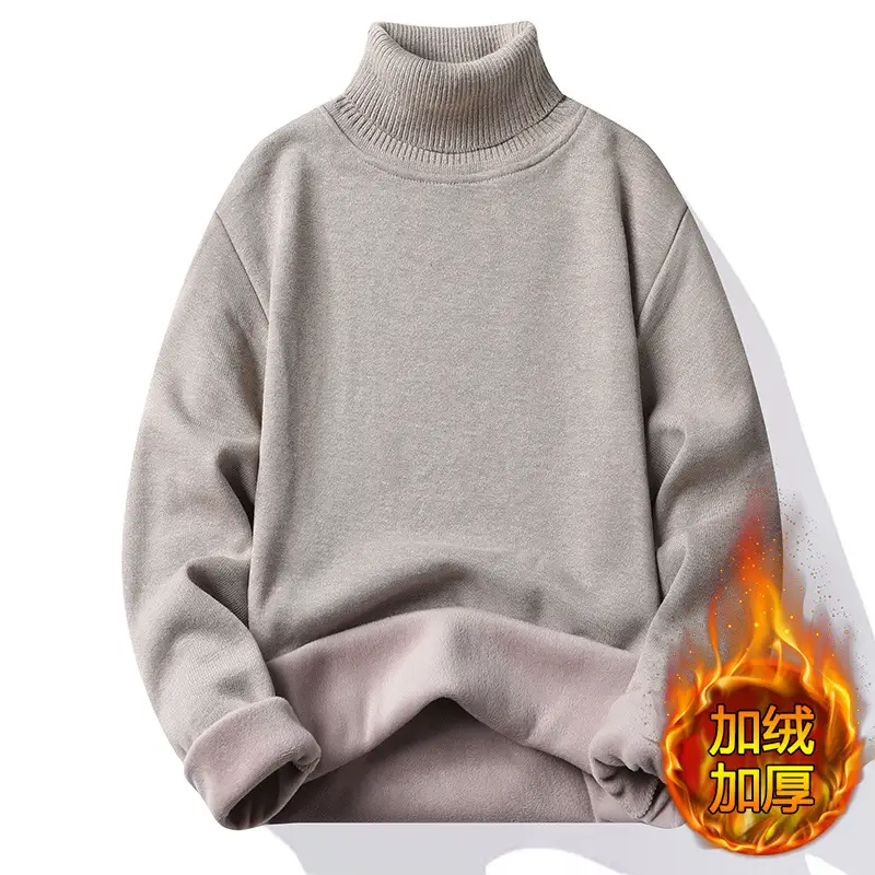 Men Fleece Lined Turtleneck Sweater Blue Slim Fit — feature 30