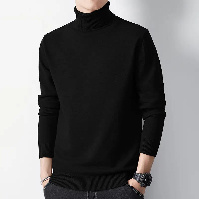 Men Fleece Lined Turtleneck Sweater Blue Slim Fit — feature 31