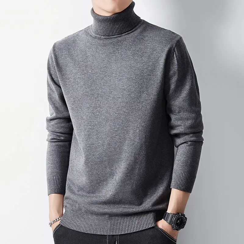 Men Fleece Lined Turtleneck Sweater Blue Slim Fit — feature 33
