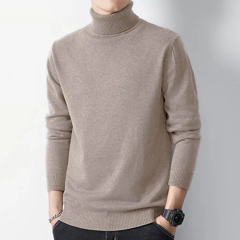 Men Fleece Lined Turtleneck Sweater Blue Slim Fit — feature 34
