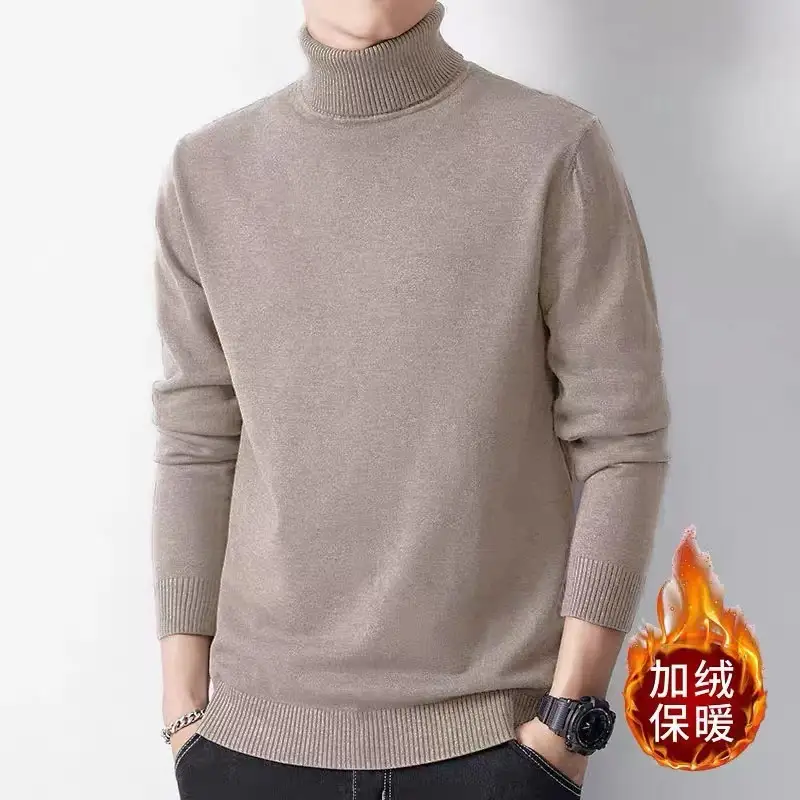 Men Fleece Lined Turtleneck Sweater Blue Slim Fit — feature 35