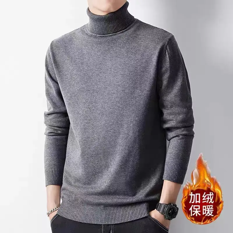 Men Fleece Lined Turtleneck Sweater Blue Slim Fit — feature 36