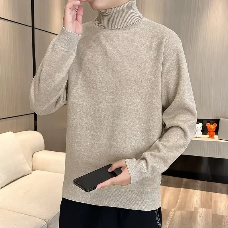 Men Fleece Lined Turtleneck Sweater Blue Slim Fit — feature 4