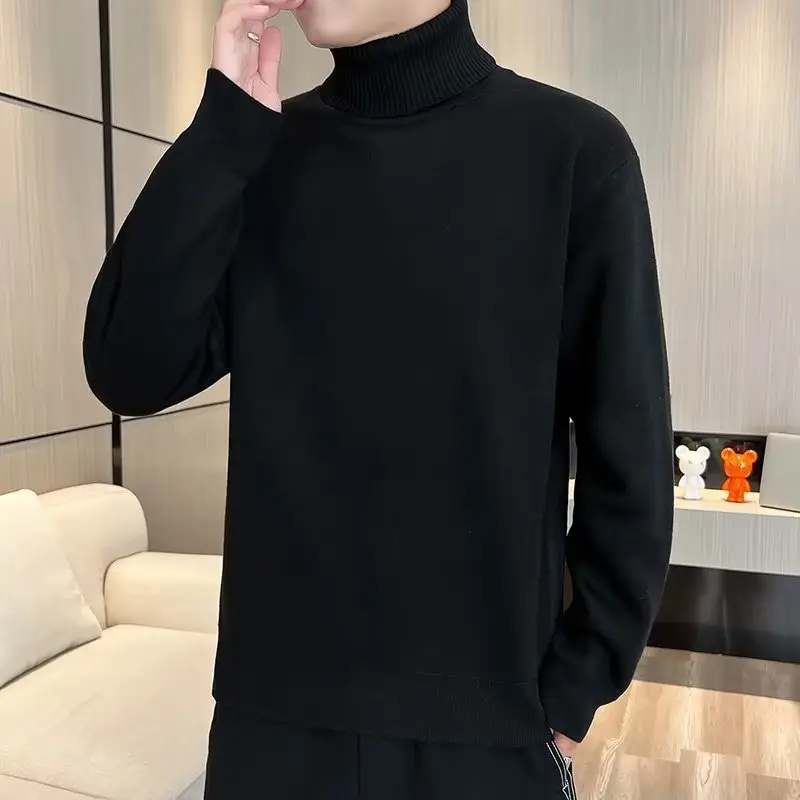 Men Fleece Lined Turtleneck Sweater Blue Slim Fit — feature 5