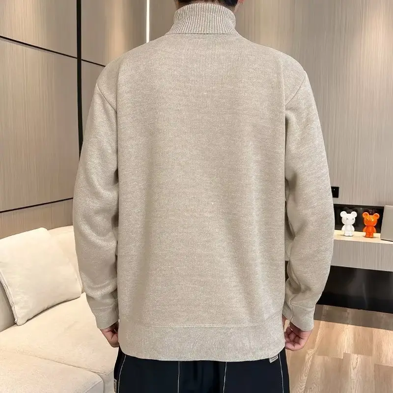 Men Fleece Lined Turtleneck Sweater Blue Slim Fit — feature 6