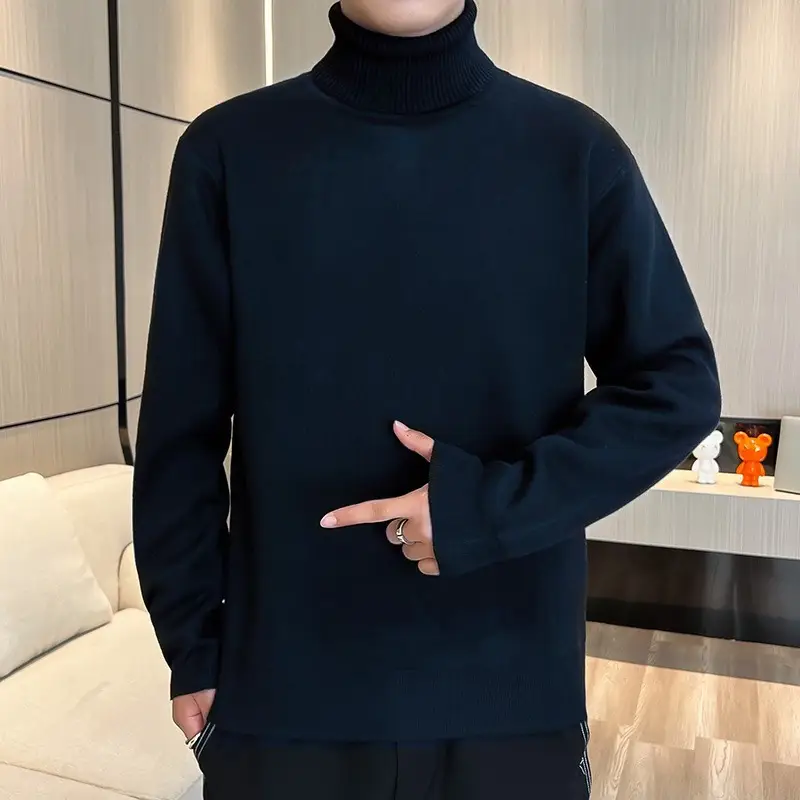 Men Fleece Lined Turtleneck Sweater Blue Slim Fit — feature 7
