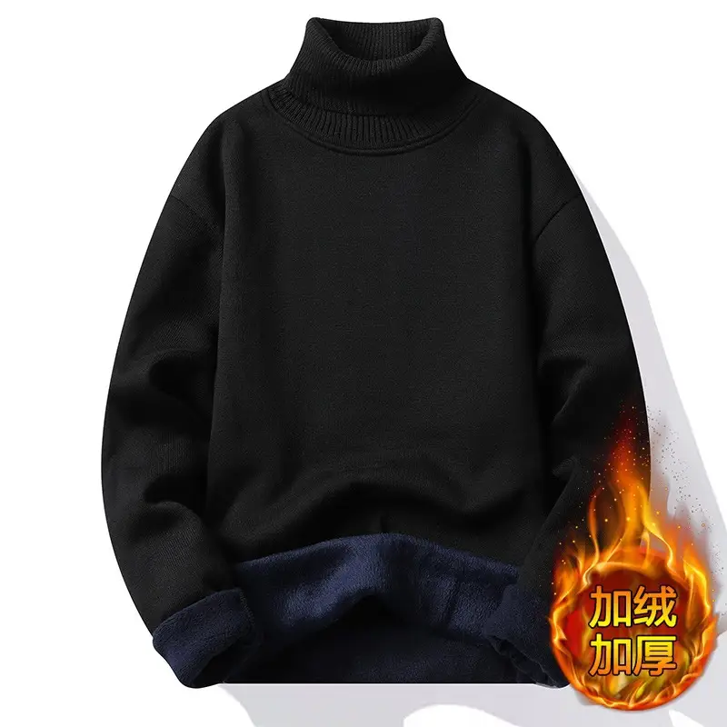 Men Fleece Lined Turtleneck Sweater Blue Slim Fit — feature 8