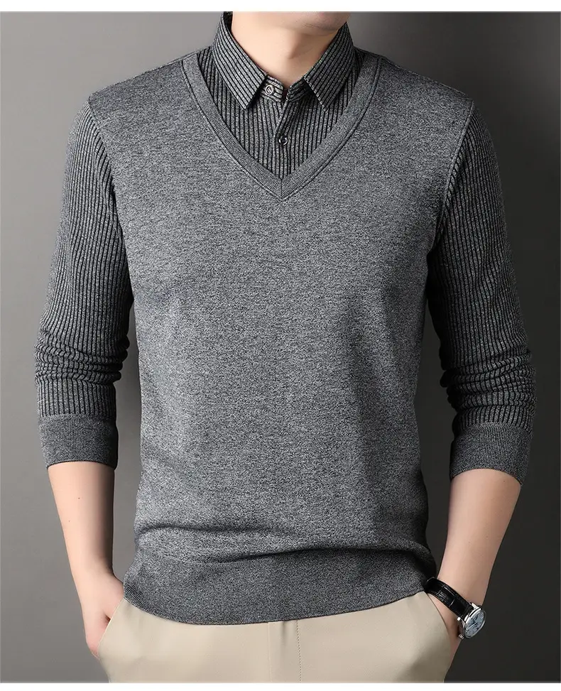 Men's Black Fleece Lined Collar Shirt with Thickening — feature 11