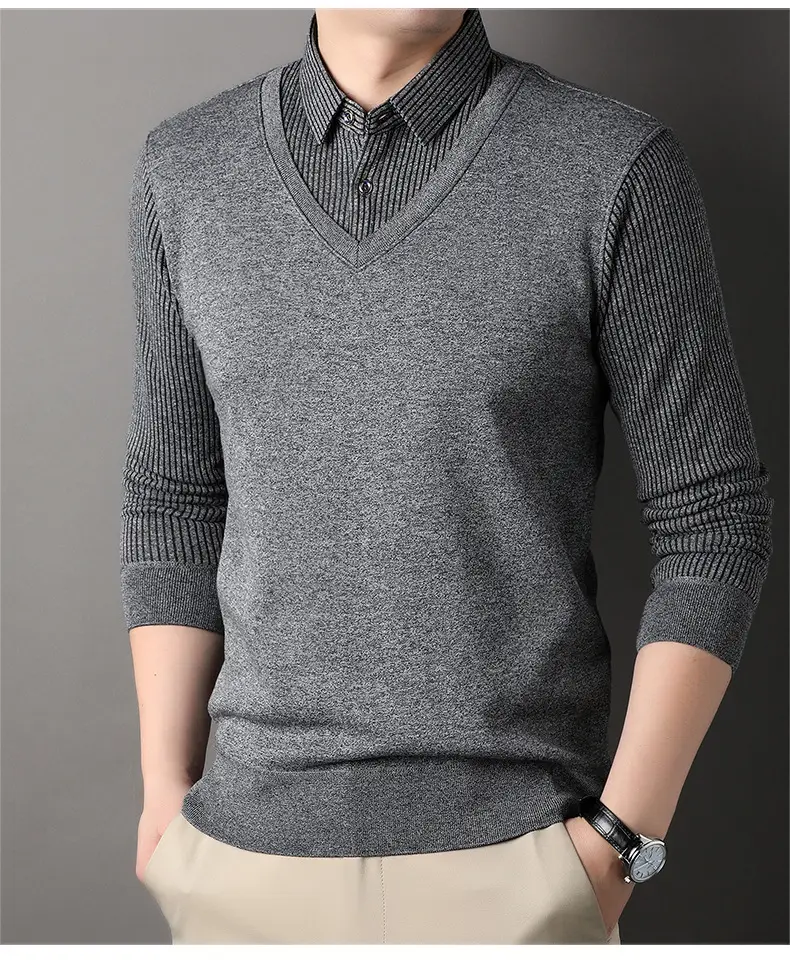 Men's Black Fleece Lined Collar Shirt with Thickening — feature 12