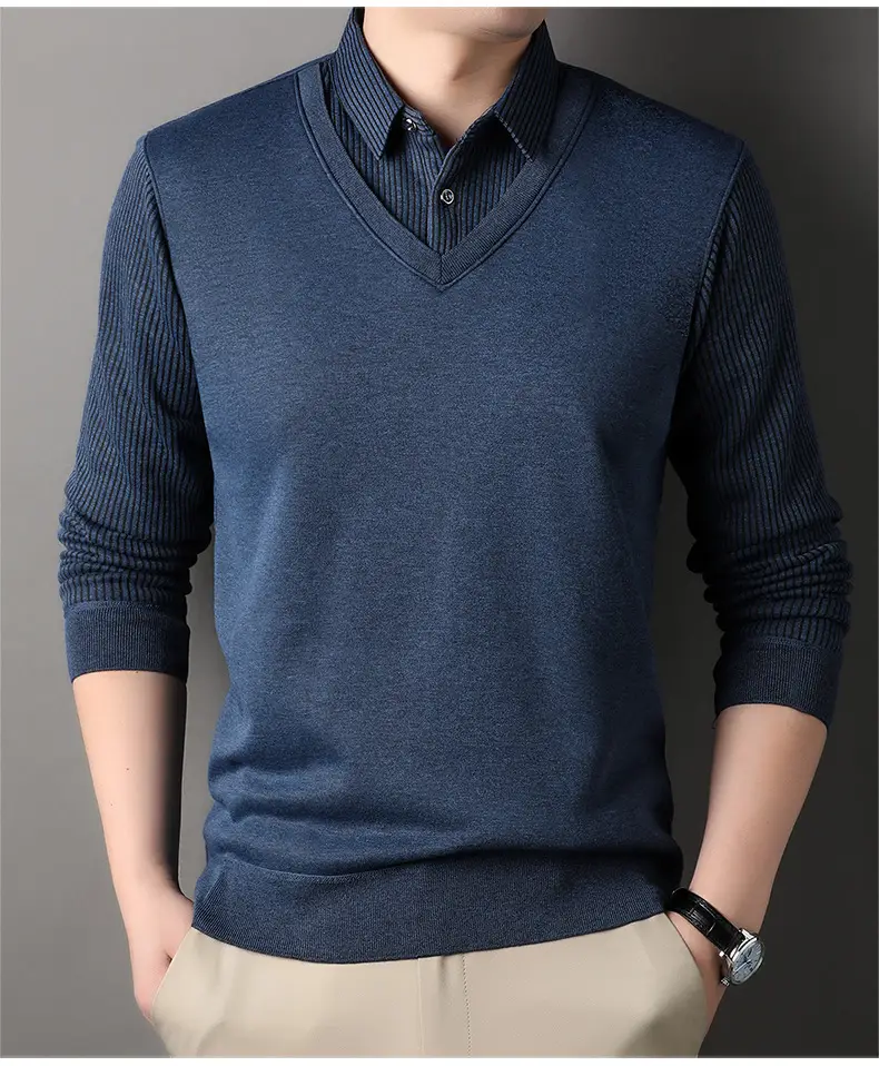 Men's Black Fleece Lined Collar Shirt with Thickening — feature 13