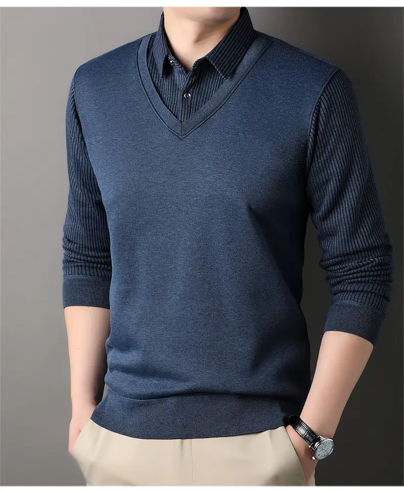 Men's Black Fleece Lined Collar Shirt with Thickening — feature 14