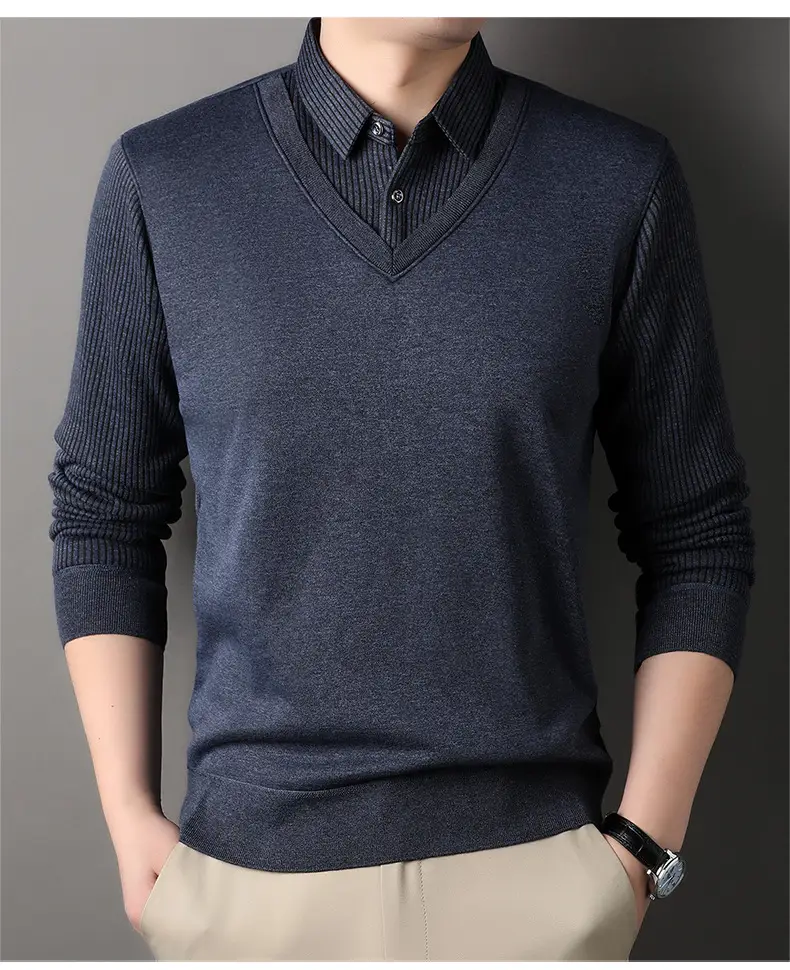 Men's Black Fleece Lined Collar Shirt with Thickening — feature 15