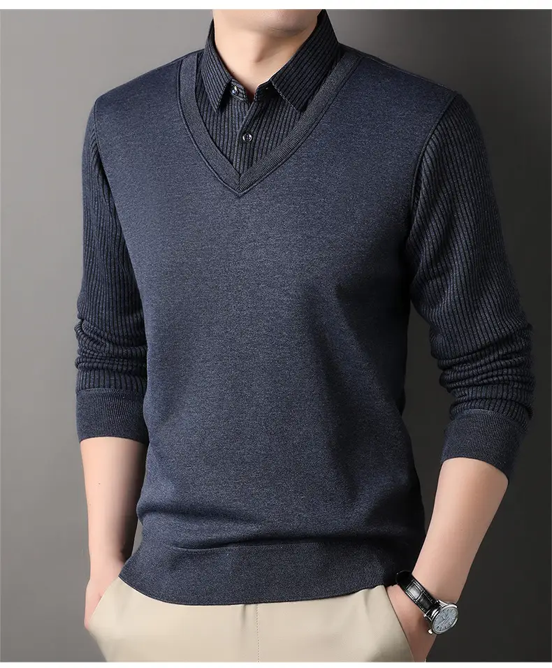 Men's Black Fleece Lined Collar Shirt with Thickening — feature 16
