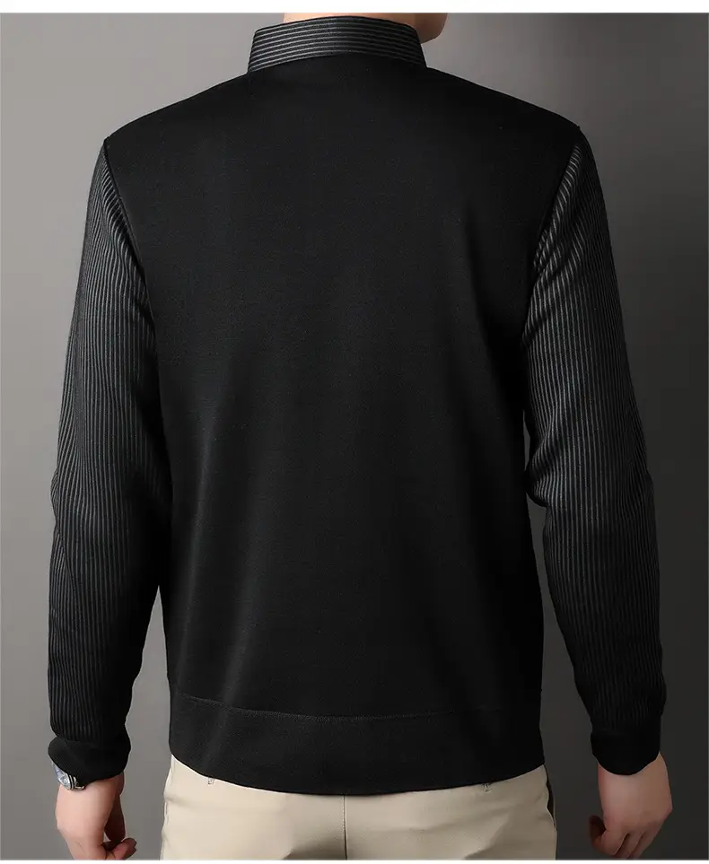 Men's Black Fleece Lined Collar Shirt with Thickening — feature 19