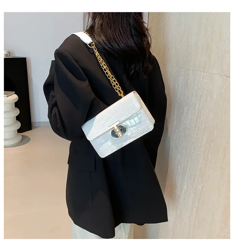 Gold Croc Leather Chain Shoulder Bag for Women — feature 11
