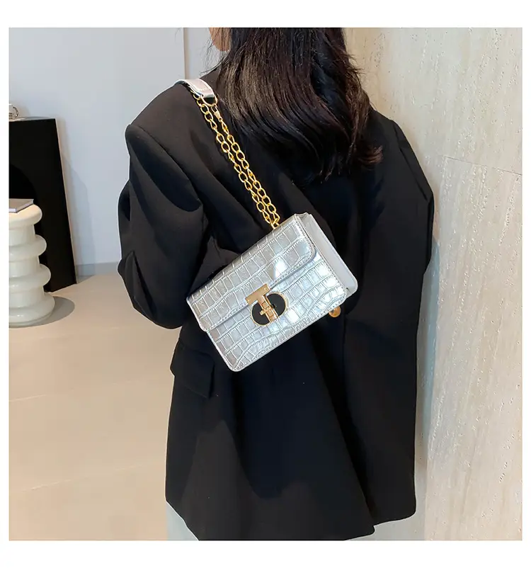 Gold Croc Leather Chain Shoulder Bag for Women — feature 13