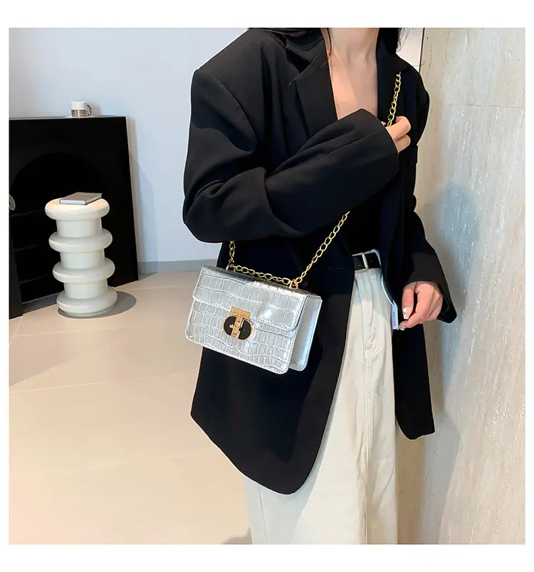 Gold Croc Leather Chain Shoulder Bag for Women — feature 14