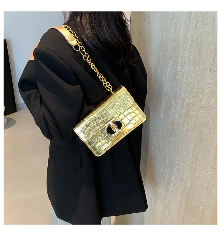 Gold Croc Leather Chain Shoulder Bag for Women — feature 15